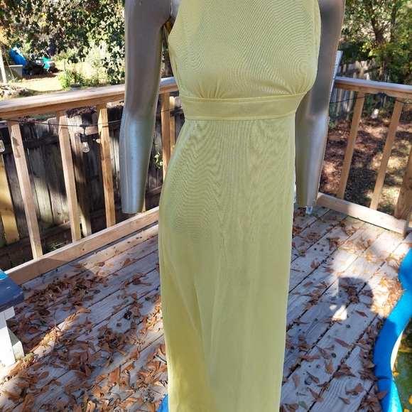 70s Handmade Maxi Dress Yellow Keyhole Back Floral Sheer Collared Top Size 3 - Picture 7 of 12